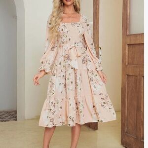 Floral Peach Dress - perfect for church, wedding or any spring/summer day!!